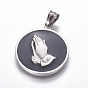 304 Stainless Steel Pendants, with Enamel, Flat Round with Praying Hands