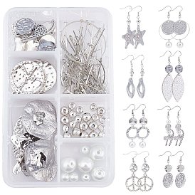 SUNNYCLUE DIY Earring Making Kit, Including Glass & Alloy & Non-magnetic Synthetic Hematite Beads, Alloy & Brass & Iron & Cowhide Leather Pendants, Alloy & Brass Links, Brass Earring Findings