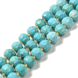 Synthetic Turquoise Beads Strands, with Seed Beads, Faceted Rondelle