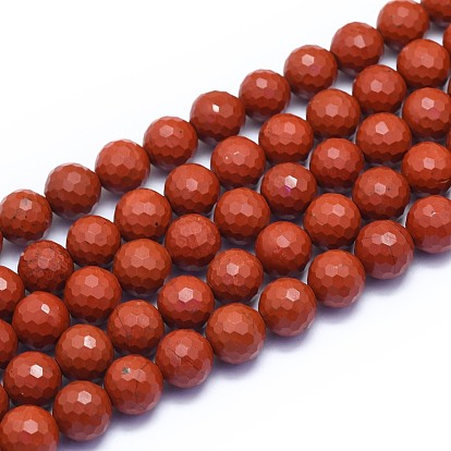 Натуральные красные яшмы бусы пряди, круглые, граненый (128 граней)