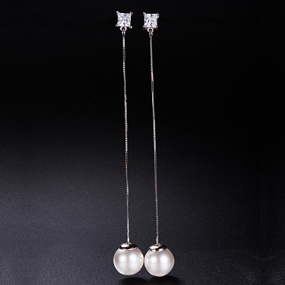Shegrace Chic plaqué rhodium 925 fils d'oreille pendants en argent sterling, avec aaa zircone cubique et nacre, 175mm, pin: 0.7 mm