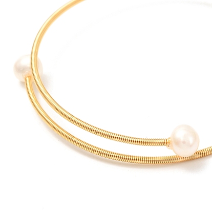 Brazalete de perlas naturales para niña mujer, brazaletes de torsión de alambre de acero y cobre, dorado
