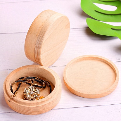 Caja de anillo de madera redonda, caja de embalaje de regalo de madera