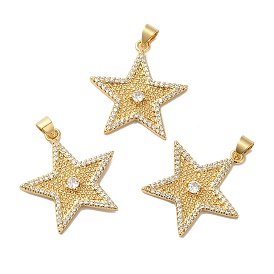 Rack Plating Brass Pave Cubic Zirconia Pendants, Lead Free & Cadmium Free, Real 18K Gold Plated, Long-Lasting Plated, Star Charm
