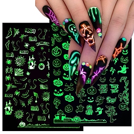 Светящиеся пластиковые наклейки для ногтей, самоклеящийся, для украшения ногтей, Хэллоуин 3d дизайн, светится в темноте