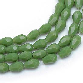 Opaque Solid Glass Bead Strands, Faceted Teardrop, 5x3mm, Hole: 1mm, about 100pcs/strand, 19.3 inch