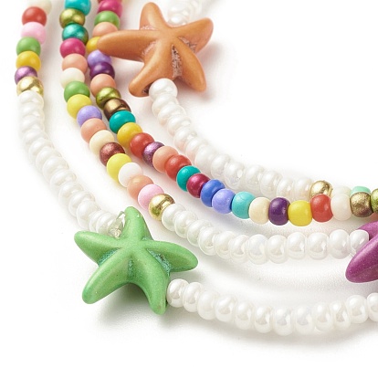 Bijoux d'été perle de taille étoile de mer, chaînes de corps perlées de graines de verre et de turquoise synthétique, bijoux de bikini pour femme