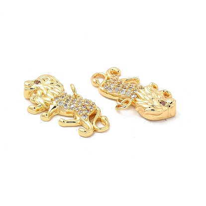 Brass Micro Pave Cubic Zirconia Pendants, with Jump Ring, Lion Charm, Golden