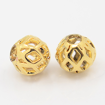 Perlas de filigrana de bronce, bola de filigrana, rondo, 7x8 mm, agujero: 3 mm