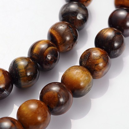 Gemstone Beads Strands, Grade B Tiger Eye, Round, 8mm, Hole: 1mm, about 46pcs/strand, 15.5 inch