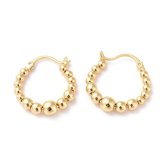 Brass Rotating Round Beaded Hoop Earrings, Anxiety Stress Relief Jewelry for Women