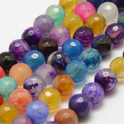 Faceted Natural Agate Beads Strands, Round, Dyed & Heated