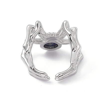 Кольца-манжеты с натуральным драгоценным камнем в виде паука, латунные открытые кольца платинового тона для женщин