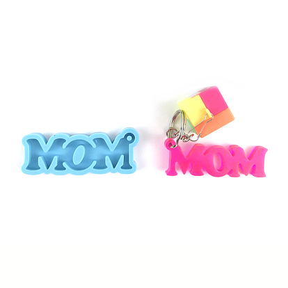 Mother's Day Theme DIY Pendant Silicone Molds, Resin Casting Molds, For UV Resin, Epoxy Resin Jewelry Making, Word MOM