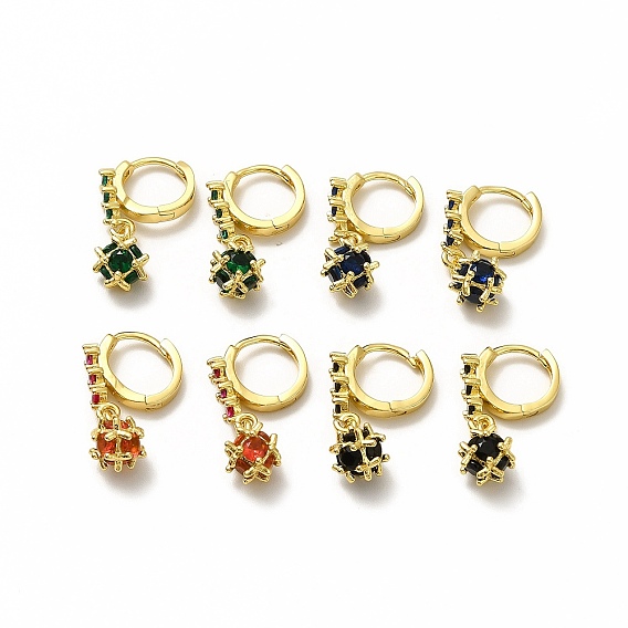 Aretes colgantes de argolla con bola de circonita cúbica, joyas de latón chapado en oro real 18k para mujer, sin plomo y el cadmio