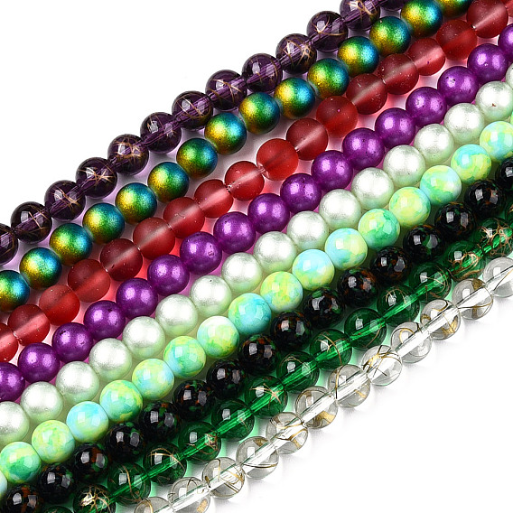 Mixed Painted Round Glass Beads Strands, 10mm, Hole: 1mm, about 82pcs/strand, 36 inch