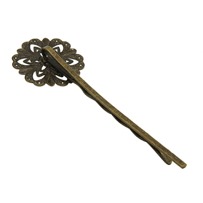 Brass Hair Bobby Pin Findings, Round, 20x62mm, Hole: 1mm