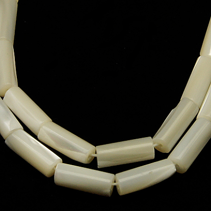 Natural White Shell Beads Strands, Mother of Pearl Shell Beads, Column, 14x6mm, Hole: 1mm