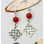 Dangle Rhombus Earrings, with Tibetan Style Pendant, Glass Beads and Brass Earring Hook, 53mm