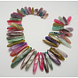 Natural Agate Beads Strands, Dyed, Strip, 7~11x27~75x5~11mm, Hole: 1mm
