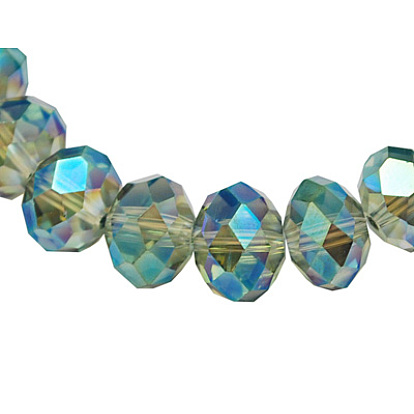 Perles en verre electroplate, facette, plat rond, 10x8mm, Trou: 1 mm