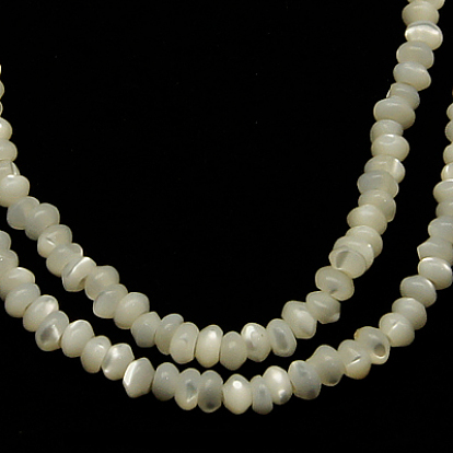 Shell normal de perles blanches de brins, perles en nacre, rondelle, 4x2mm, Trou: 1mm