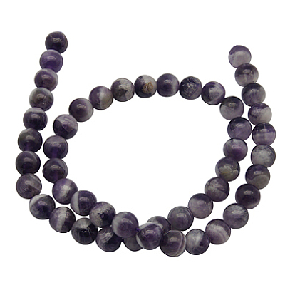 Gemstone Beads Strands, Natural Amethyst, Round, Hole: 0.8mm