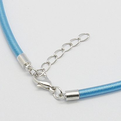 Шелковый шнур ожерелье, с латунной застежкой омар коготь и расширенной цепочки, платина, 17~18.5 дюйм