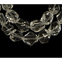 Perlas de vidrio, facetados, pepitas, imitación de cuarzo blanco, 10x8 mm, agujero: 1 mm, sobre 47 unidades / cadena, 15.5 pulgada