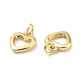 Brass Heart Charms, with Jump Rings, Cadmium Free & Lead Free, Long-Lasting Plated