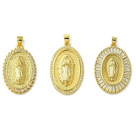 Brass Micro Pave Cubic Zirconia Pendants, Oval with Human