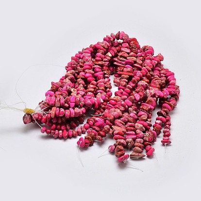 Brins de perles de jaspe impérial naturel, nuggets, teint, 8x4mm, Trou: 1mm, environ 15.7 pouce