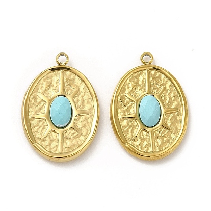 Natural Gemstone Pendants, Faceted Oval Charms, with Vacuum Plating Real 18K Gold Plated 201 Stainless Steel Findings