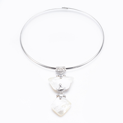 Ожерелья с белой оболочкой, колье ожерелья, ожерелья из проволоки, с латунной фурнитурой 