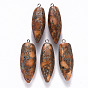 Faceted Teardrop Assembled Synthetic Regalite/Imperial Jasper/Sea Sediment Jasper & Natural Pyrite Big Pendants, with Iron Loop, Dyed, Platinum