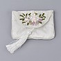 Embroidery Cloth Zip Pouches, with Tassels and Stainless Steel Snap Button, Rectangle