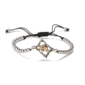 Bracelet à maillons tête de mort en laiton et zircone cubique, micro pavé, bracelet réglable avec chaînes de perles tressées