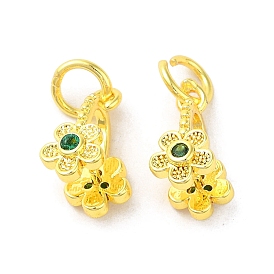 Rack Plating Brass Pave Cubic Zirconia Flower Shape Ice Pick Pinch Bails, with Jump Rings, Long-Lasting Plated