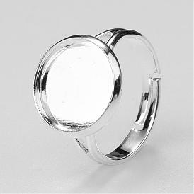 Laiton réglable composants d'anneau, accessoires de bague de pad, avec des supports cabochons de lunette ronde plat