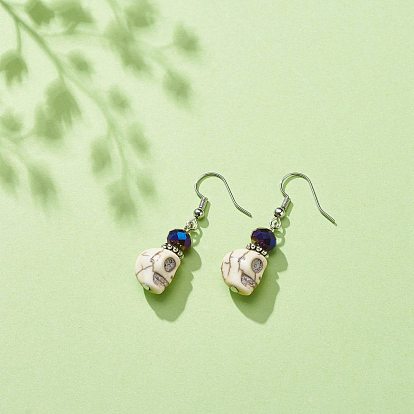 Magnésite synthétique avec boucles d'oreilles pendantes en perles de verre, bijoux gothiques en laiton pour femmes
