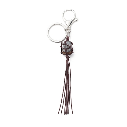 7Pcs Gemstone Tassel Keychains, Stone Net Pocket Pendant Keychain, for Car Key Bag Ornament