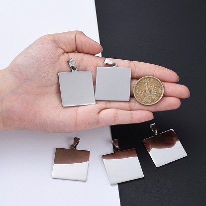 304 Stainless Steel Pendants, Manual Polishing, Blank Stamping Tags, Square