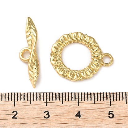 Rack Plating Brass Toggle Clasps, Long-Lasting Plated, Lead Free & Cadmium Free, Leaf & Flower