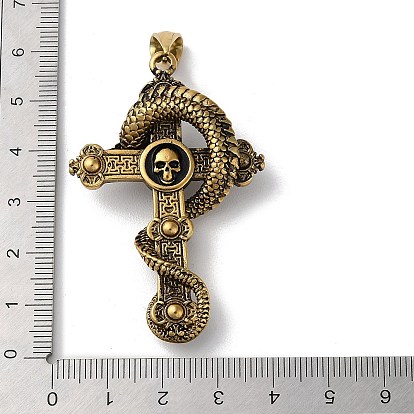 Vacuum Plating 304 Stainless Steel Big Pendants, Cross with Dragon & Skull Charms