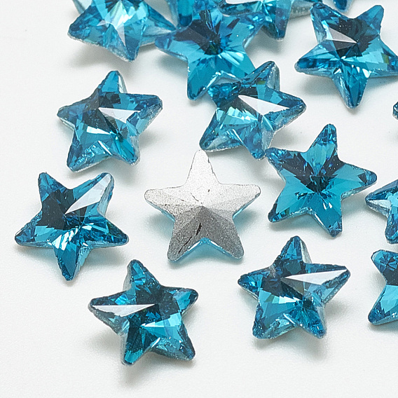 Pointed Back Glass Rhinestone Cabochons, Faceted, Star