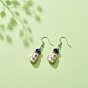 Synthetic Magnesite with Glass Beaded Dangle Earrings, Brass Gothic Jewelry for Women