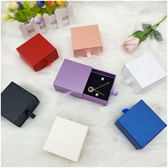 Caja de cajón de papel cuadrada, con esponja negra y cuerda de poliéster, para la pulsera y anillos