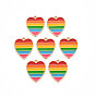 Alloy Enamel Pendants, Light Gold, Cadmium Free & Lead Free, Heart with Rainbow Stripe