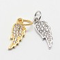 CZ Brass Micro Pave Cubic Zirconia Wing Charms, 15x6x2mm, Jump Ring: 5x0.8mm