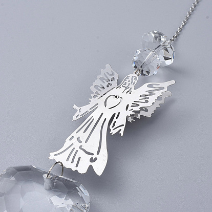Cristaux lustre suncatchers prismes, suspension en verre coeur, avec strass cristal, maillons de fer ange et chaîne de câble, facette
